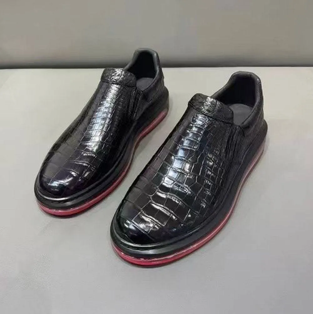 Crocodile Shoes Preorder Crocodile Leather Loafer Shoes ,Soft Air Cushion Loafers  Increased Men's Shoes-Black, Comfortable Lightweight Slip-On Walking Shoes